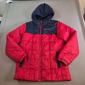 Columbia Youth Large 14/16 Red Navy Quilted Winter Coat w/ Hood